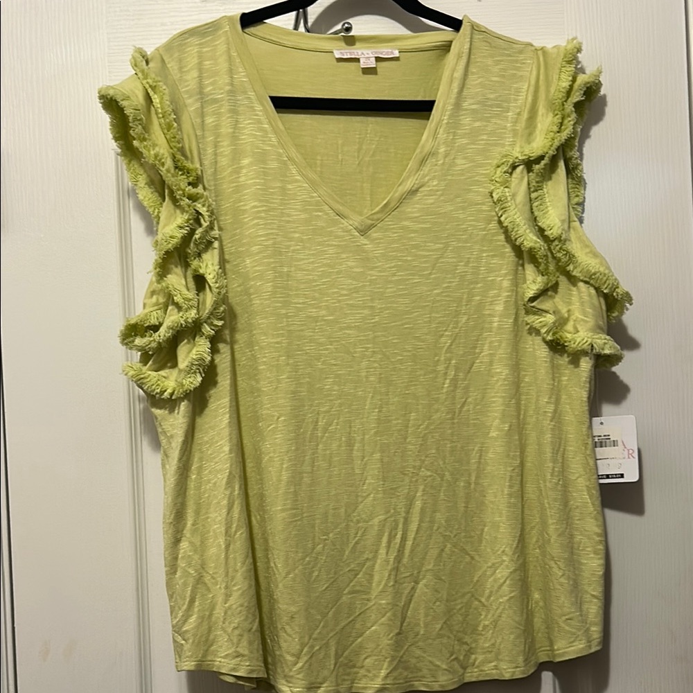 Green Flutter Sleeve Ruffled Blouse